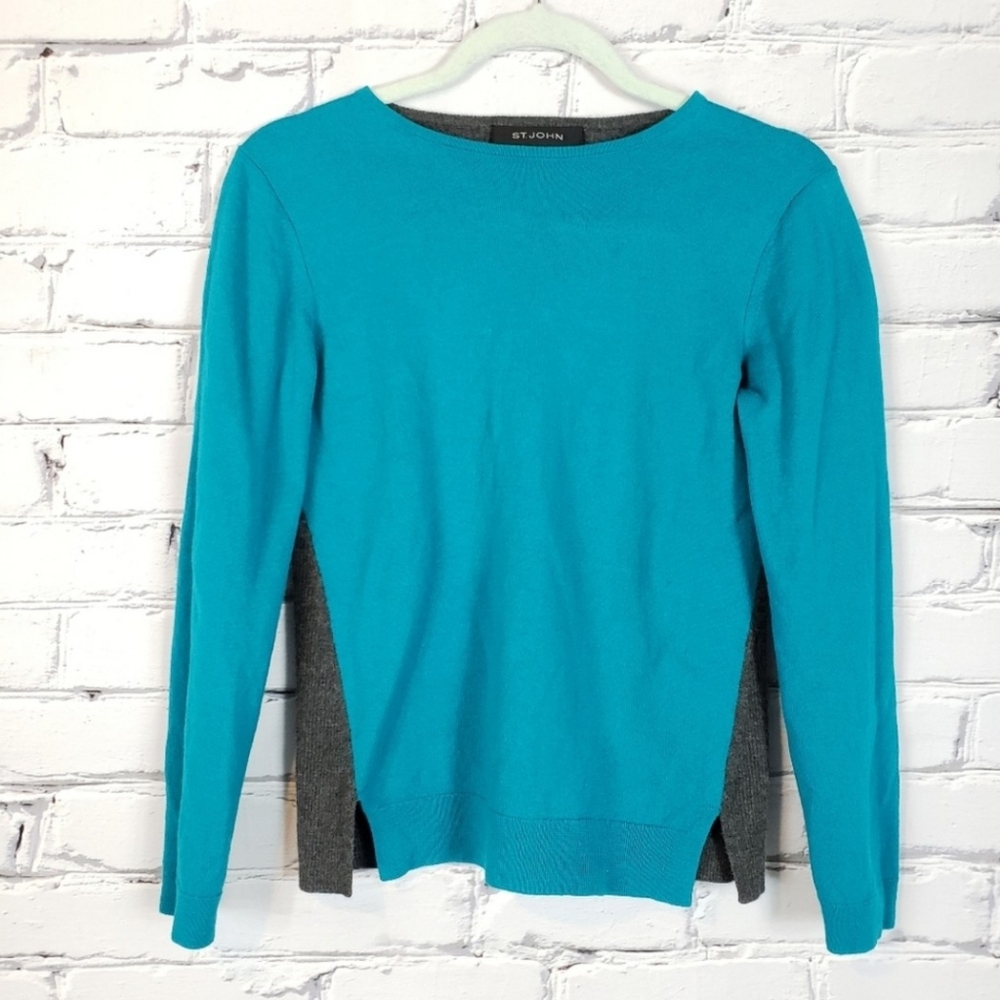 St. John Wool Turquoise and Gray Sweater